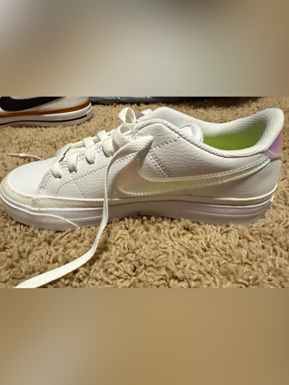 Nike White Low-Top Sneakers with Iridescent Swoosh